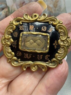 Antique Victorian Hairwork Mourning Brooch In Memory Of  1850 #2AN
